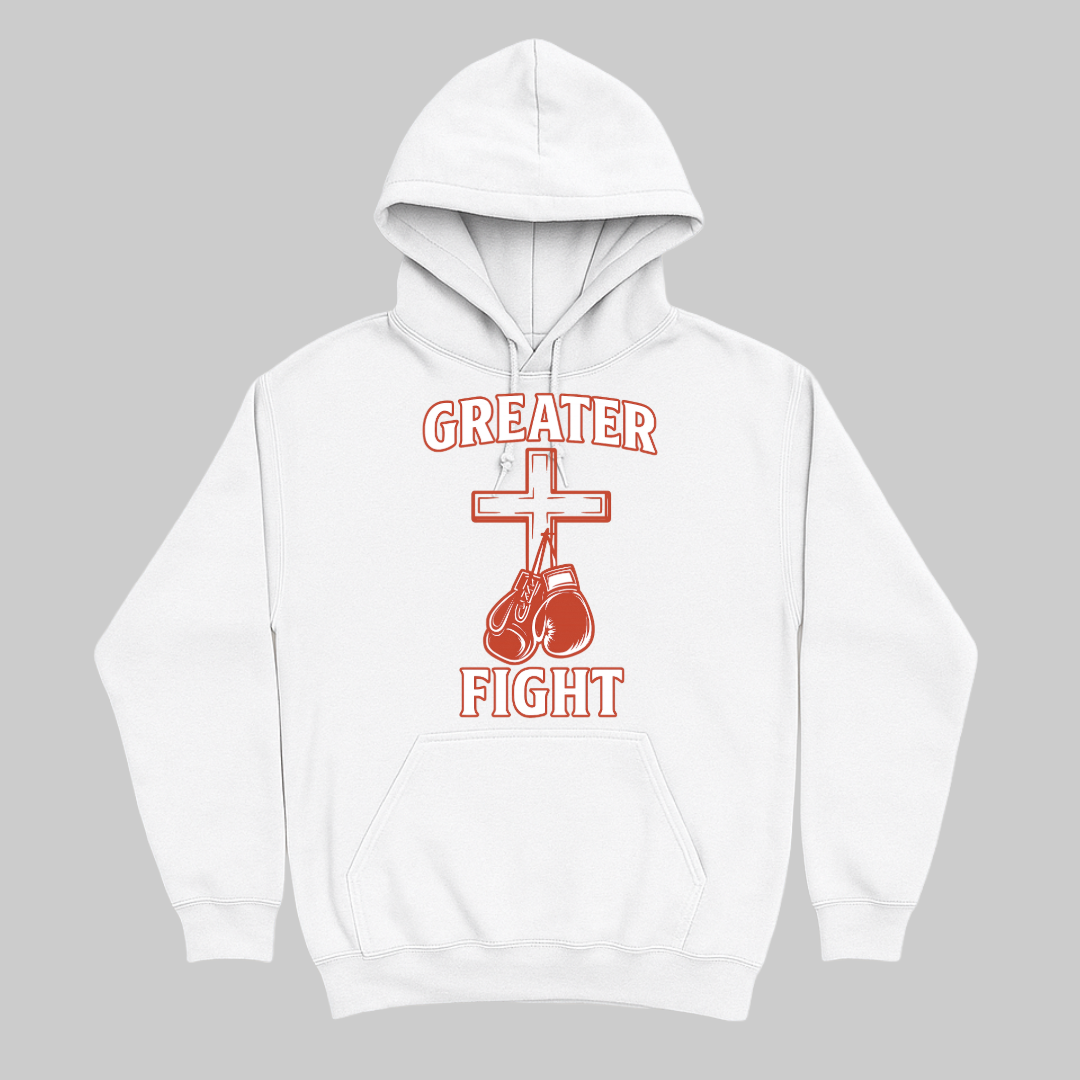 Greater fight gloves on cross hoodie