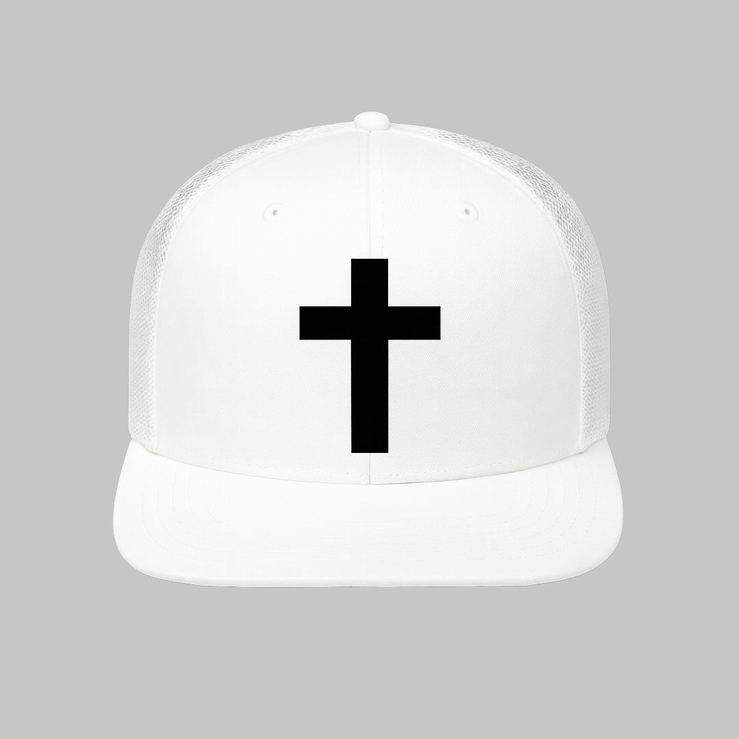 White snapback hat with cross