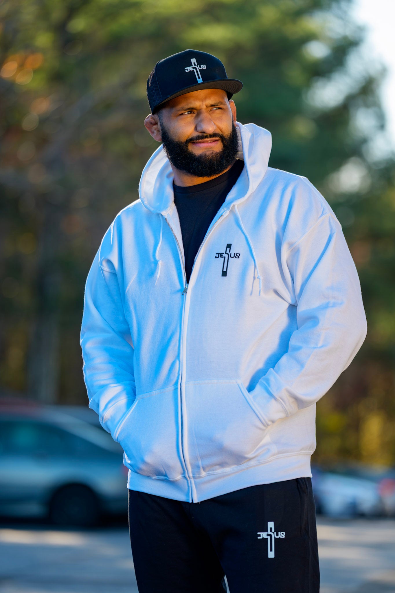 White snapback hat with cross